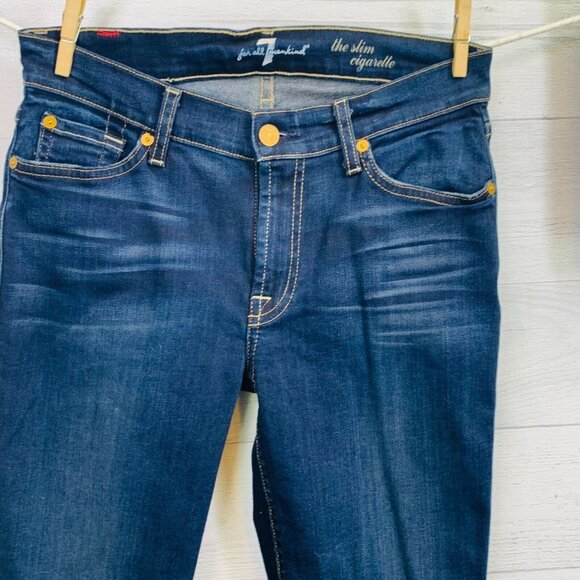 7 For All Mankind 7FAM Womens Jeans The Slim Cigarette Dark Wash Stretch Size 27 - Picture 6 of 11
